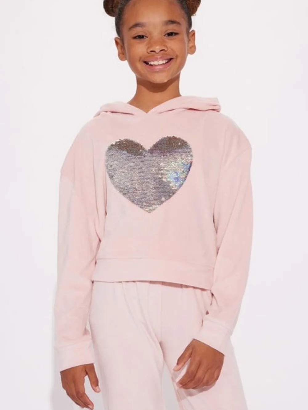 Light Pink Hoodie and Jogger Set with Silver Sequin Heart 🩷